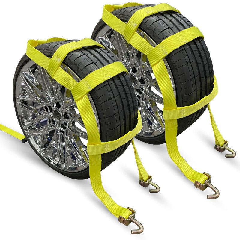 KODIAK STRAPS Adjustable Wheel Net Tow Basket Straps with Swivel J Hooks (2 Pack) - Universal for 14""-22"" Tires - Strap for Dolly with Ratchet or Winches  10 000lbs Break Strength - Image 1